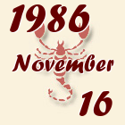 Skorpió, 1986. November 16